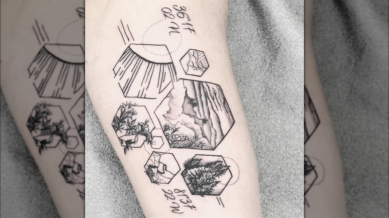 Coordinate and landscape tattoo