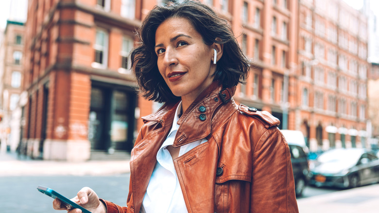 Woman wearing headphones