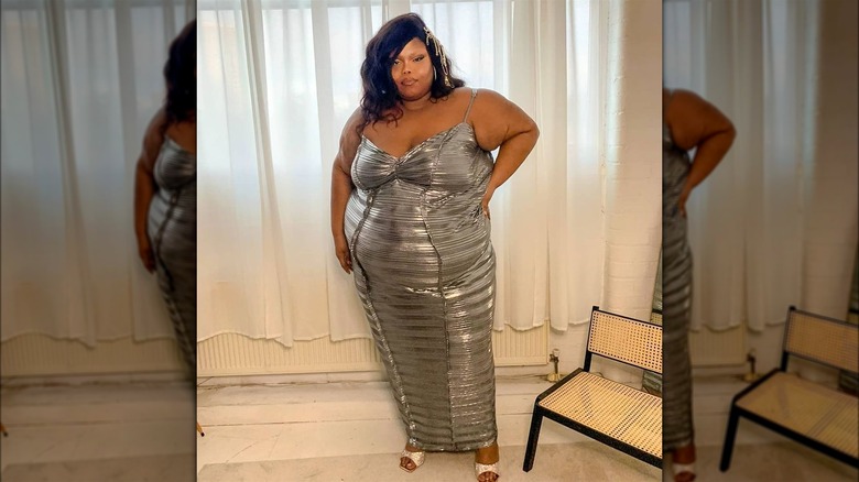 Woman in a metallic dress