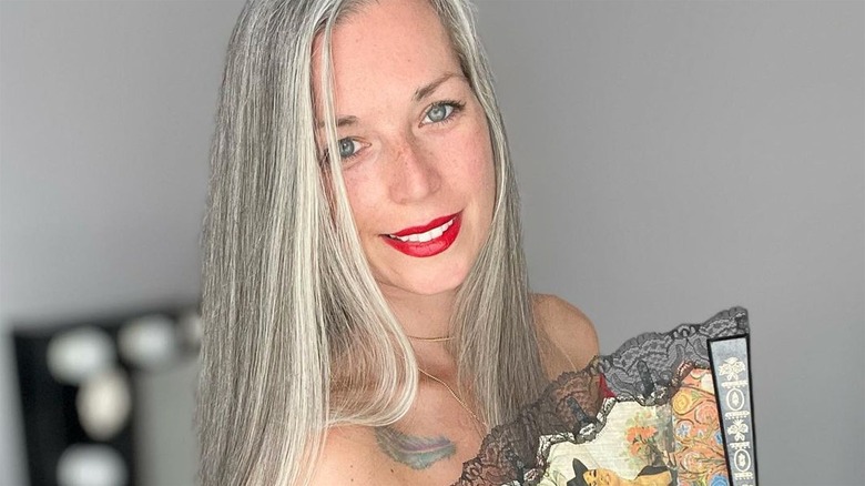 Woman wearing red lipstick