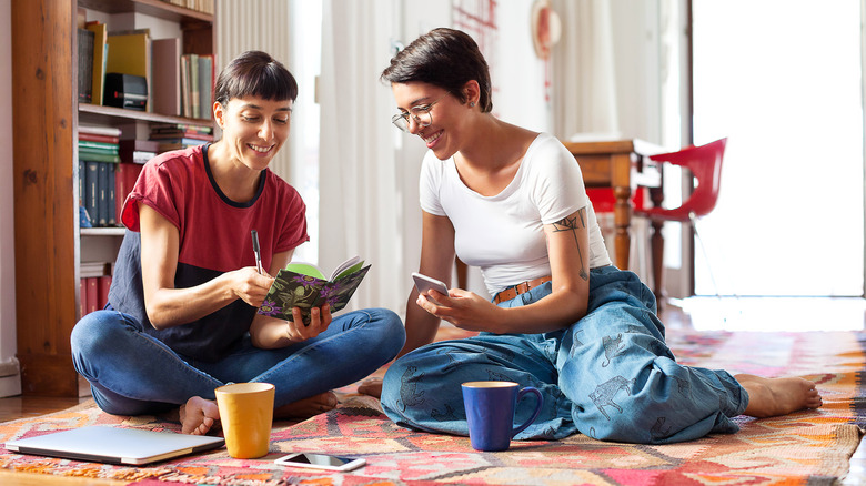 Couple checking in with each other