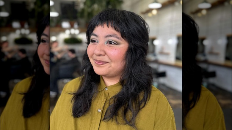 Woman with choppy micro-bangs