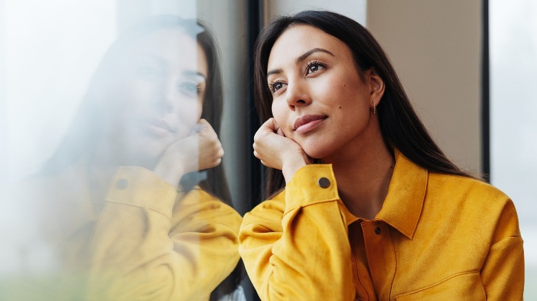 Woman recalling memories