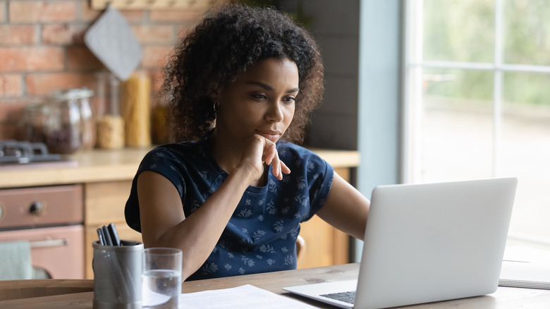 Woman researching online