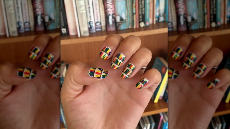 abstract book-themed manicure