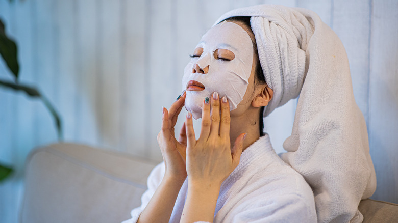 Woman with face mask on