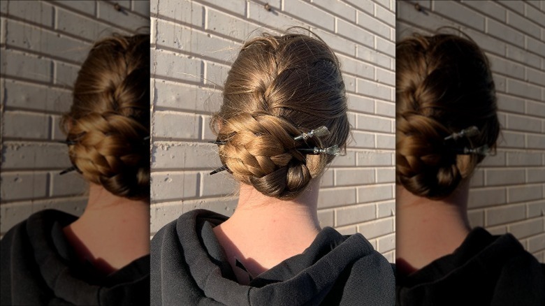 Woman with French braid bun