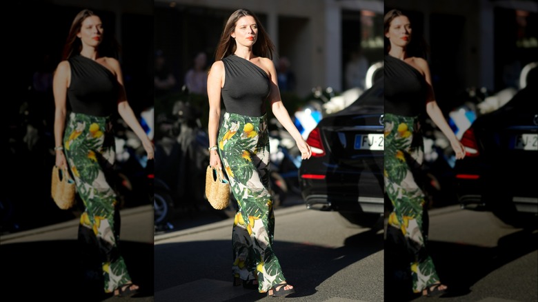 woman wearing lemon print pants