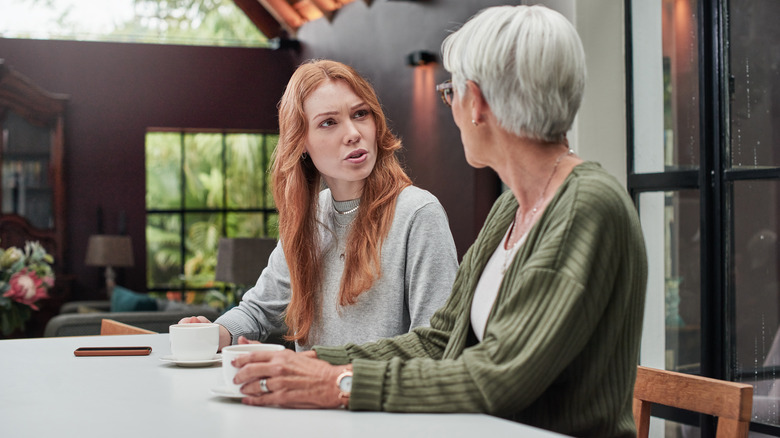 Woman talking to mom