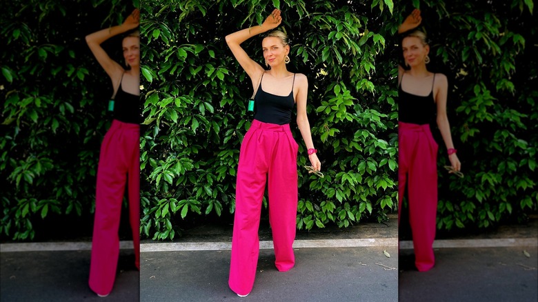 Woman in high-waisted pants