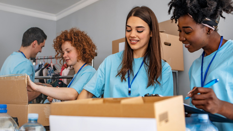Women working during a donation drive