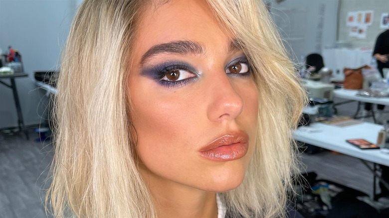 Dua Lipa with blue eyeshadow