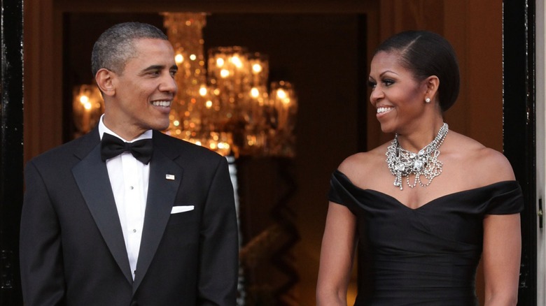 Barack Obama looking at Michelle Obama