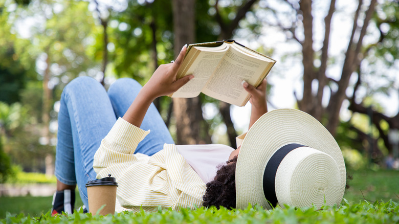 Woman reading outside
