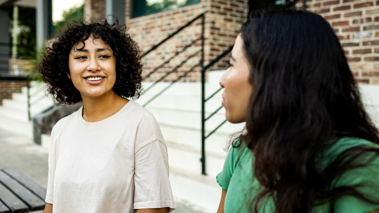 two women talking