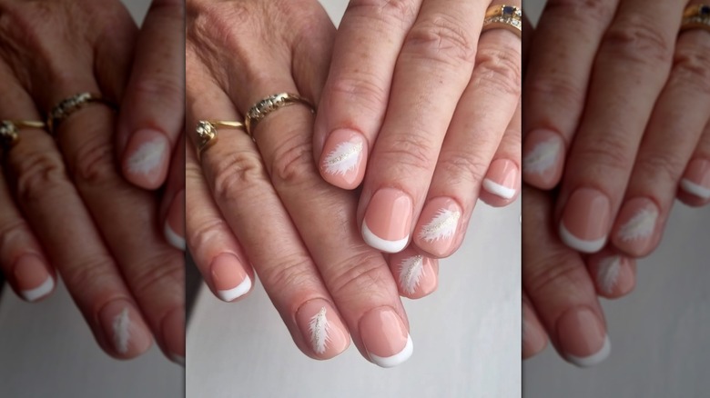 French manicure with quill accent nails