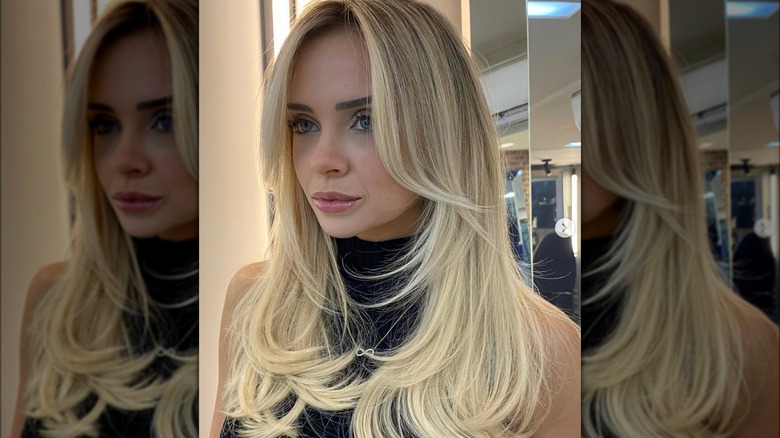 long blonde hair with bangs