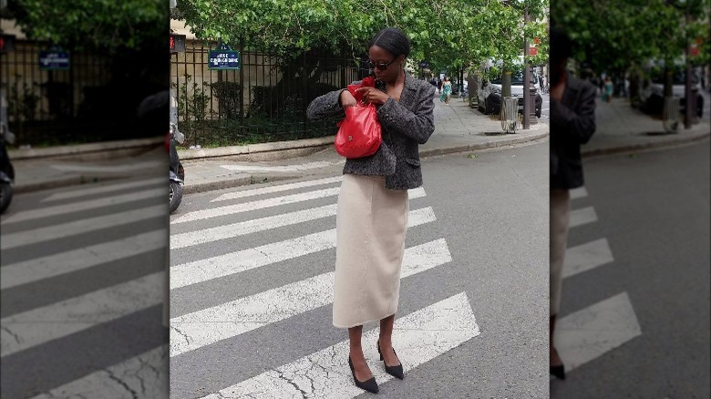 Mismatched midi skirt suit outfit