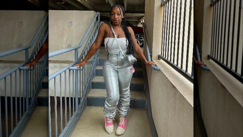 Woman with silver outfit 