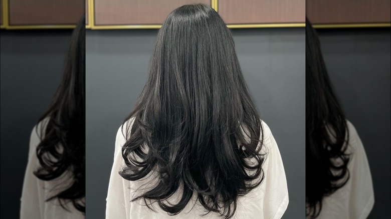 Woman with long, layered hair