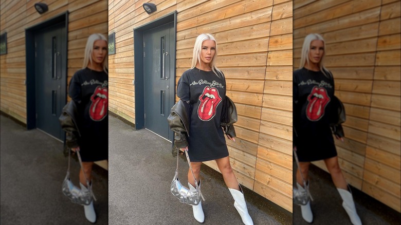 Cowboy boots with t-shirt dress