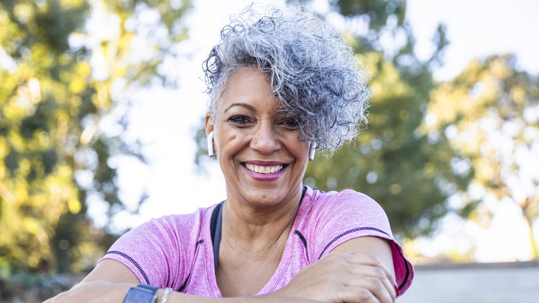 Woman with gray hair smiling