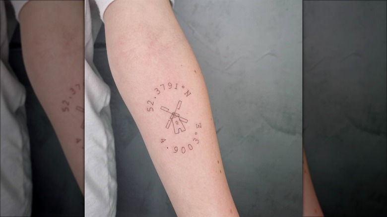 Coordinates tattoo with windmill