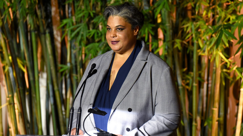 Roxanne Gay speaks onstage in California