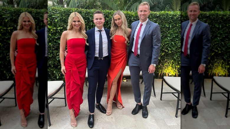 Candace Cameron Bure with her family wearing a red dress