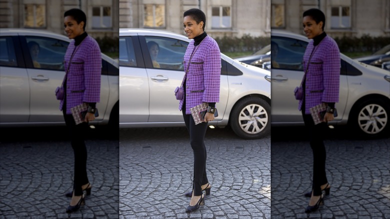 Guest at Paris Fashion Week wearing slingback heels