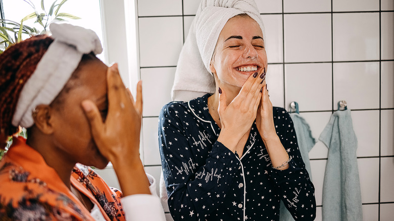 Women doing skincare