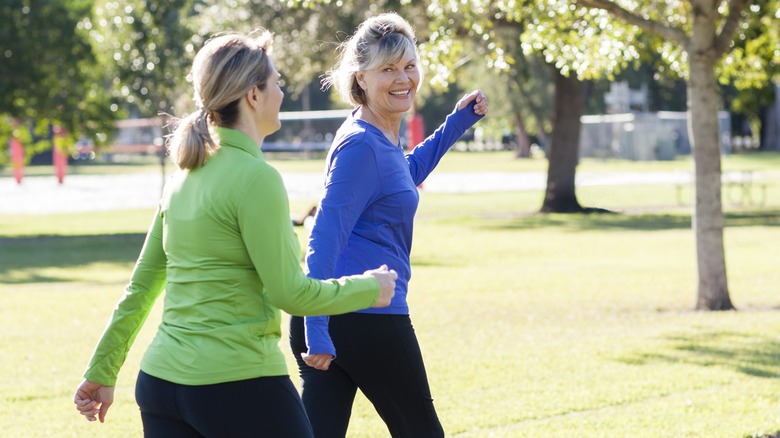 Two women walking together
