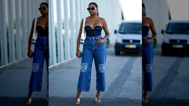 Woman in wide leg denim 