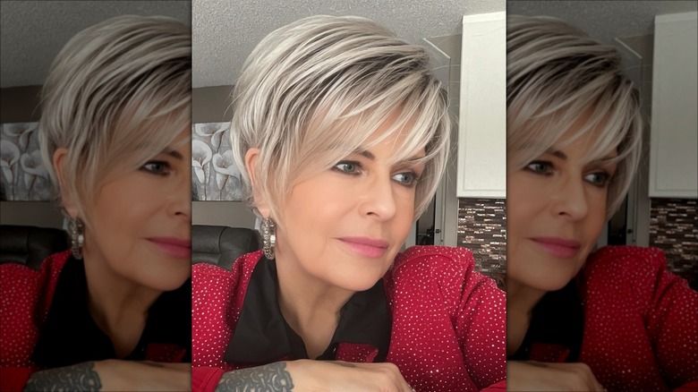 Woman with shaggy crop hair