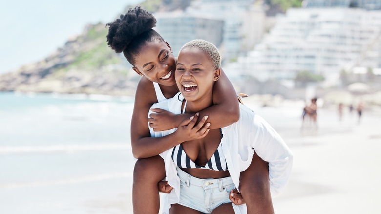 Lesbian couple at the beach