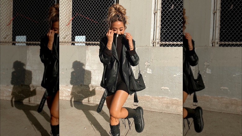 Woman in a leather jacket