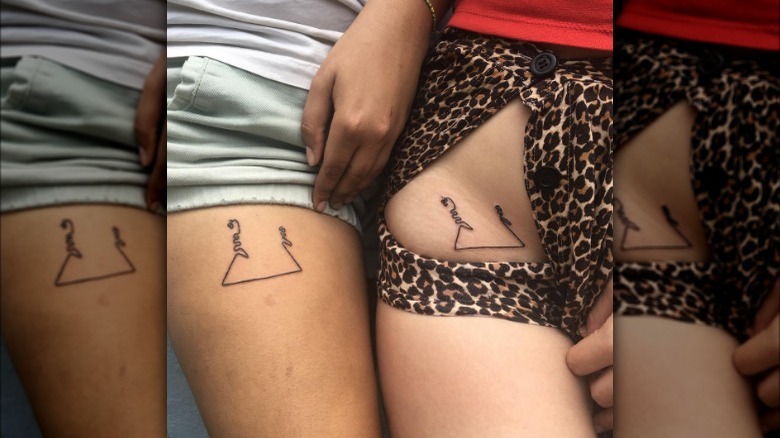 Undone coat hanger tattoos