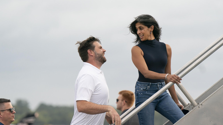 Usha Vance stepping onto a plane