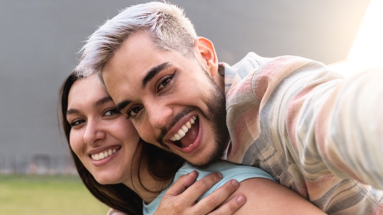 Two people embracing