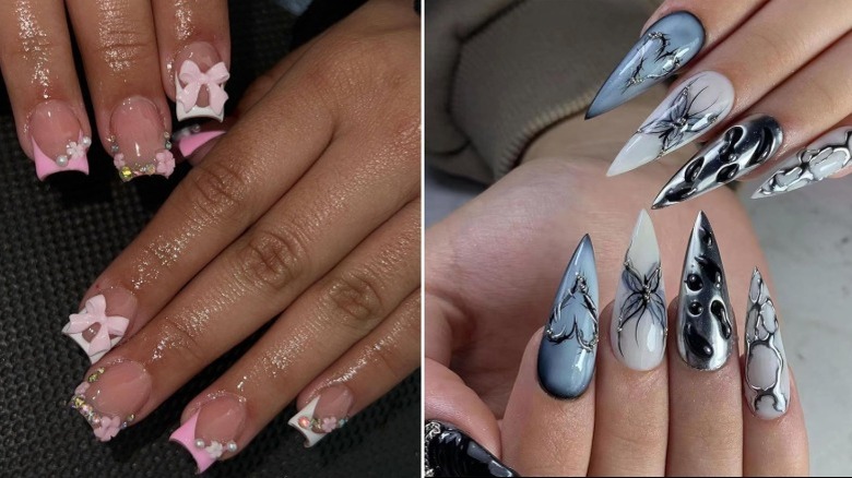 Purple and silver duck nail manicure