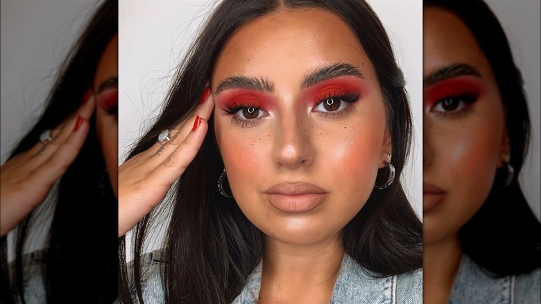 Woman wearing red eyeshadow