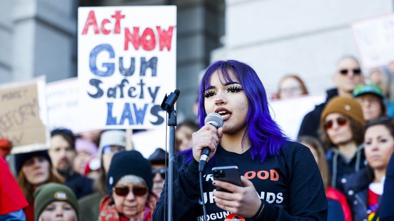 A speaker at a gun protest 