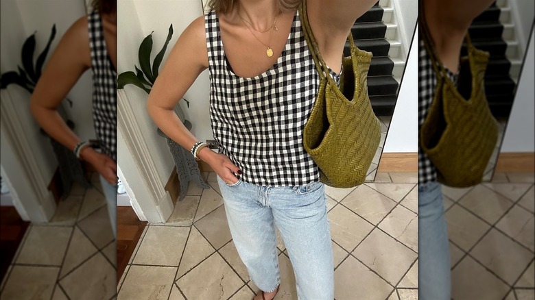 Woman with a woven bag