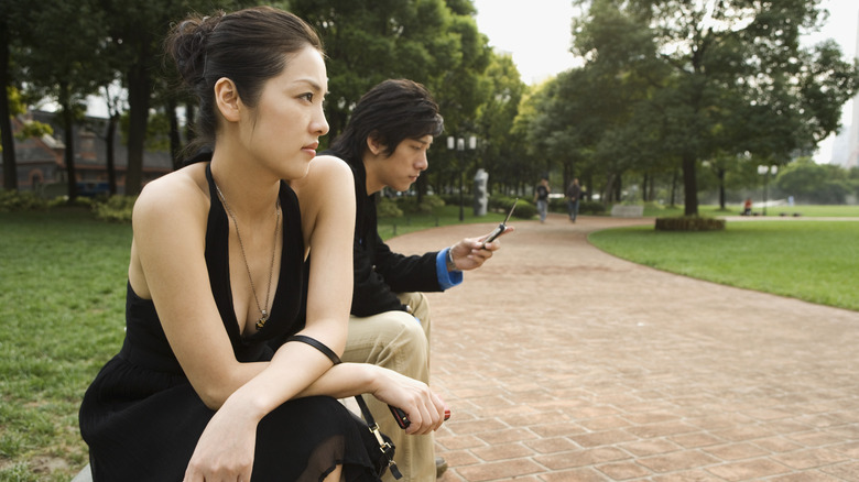 Couple ignoring each other